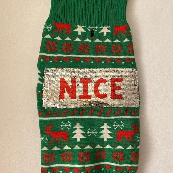 DOG CHRISTMAS HOLIDAY SWEATER - NICE OR NAUGHTY SEQUIN SWEATER - Picture 3 of 5